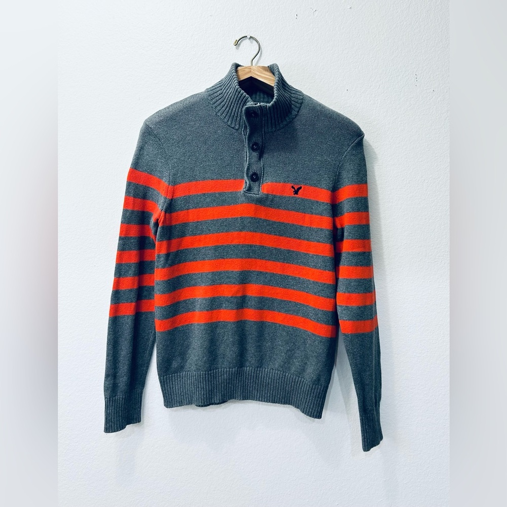 American Eagle Outfitters Athletic Gray and Orange Turtleneck Sweater